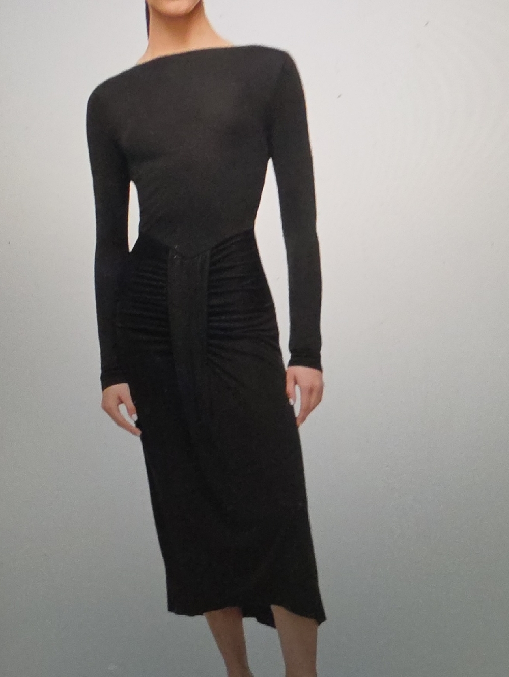 STAUD Gres Draped Long Sleeve Black Midi Dress Size S $395